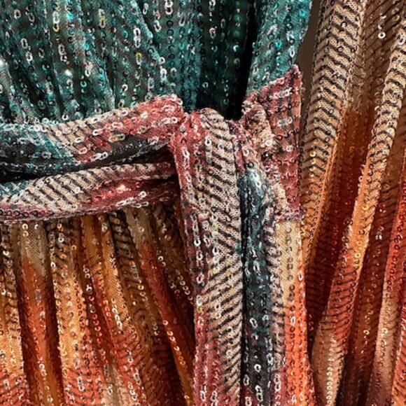 RAMY BROOK MICHAELA MULTI CHEVRON SEQUIN TIE FRONT LONG SLEEVE MINI DRESS SIZE M - Picture 4 of 7